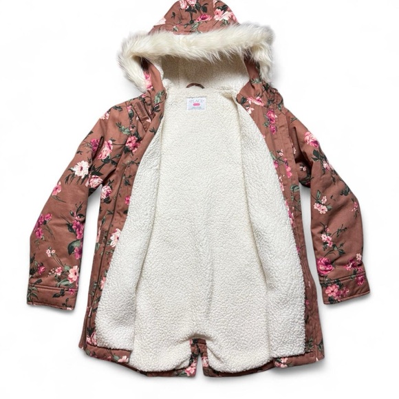 The Children's Place Floral Puffer Jacket with Faux Fur Hood - Picture 3 of 8